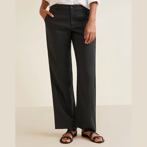 Garnet Hill Pants - Garnet Hill Classic Linen Trousers Womens 6 Pants Wide Leg Black Coastal Luxury
